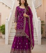 Fantastic Purple Zari Work Georgette Wedding Wear Sharara Suit