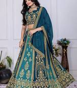 Peacock Blue color Plain with crease work Fox Georgette Lehanga Choli Set