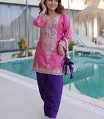 Alluring Pink Zari Work Viscose Traditional Salwar Kameez