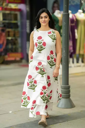White floral print cotton co-ord set