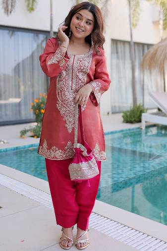 Mesmerizing Red Coding Work Viscose Marriage Wear Salwar Kameez
