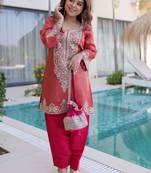 Mesmerizing Red Coding Work Viscose Marriage Wear Salwar Kameez