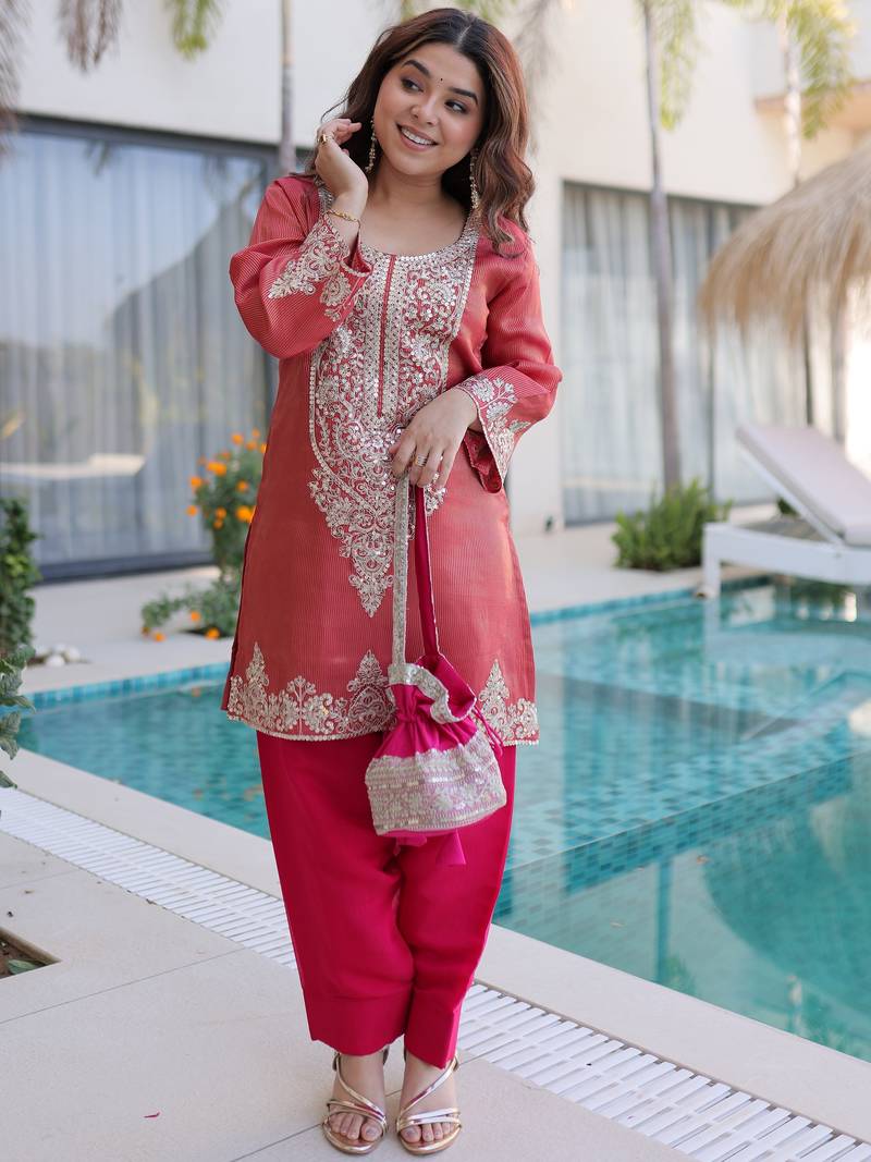 Mesmerizing Red Coding Work Viscose Marriage Wear Salwar Kameez