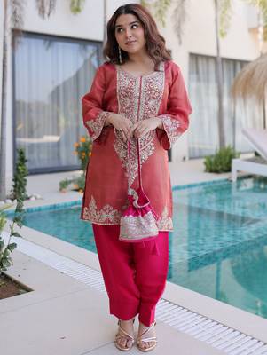 Mesmerizing Red Coding Work Viscose Marriage Wear Salwar Kameez 2