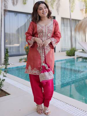 Mesmerizing Red Coding Work Viscose Marriage Wear Salwar Kameez 3