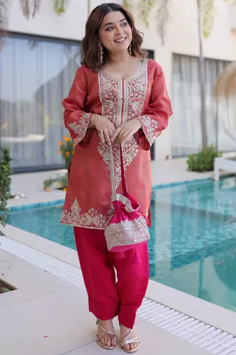 Mesmerizing Red Coding Work Viscose Marriage Wear Salwar Kameez