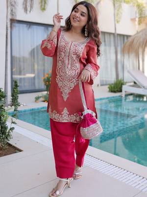 Mesmerizing Red Coding Work Viscose Marriage Wear Salwar Kameez 4