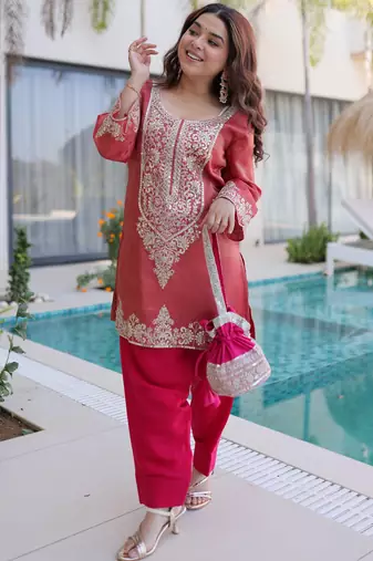 Mesmerizing Red Coding Work Viscose Marriage Wear Salwar Kameez