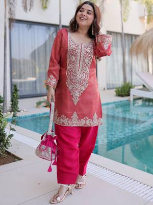 Mesmerizing Red Coding Work Viscose Marriage Wear Salwar Kameez 5