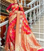 Pink silk blend banarasi saree with unstitched blouse piece