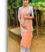 Peach grey silk blend banarasi saree with unstitched blouse piece