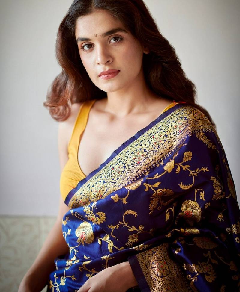 Blue soft silk blend banarasi jacuard work designer party wear saree with unstitched blouse piece