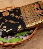 Black silk blend banarasi saree with unstitched blouse piece