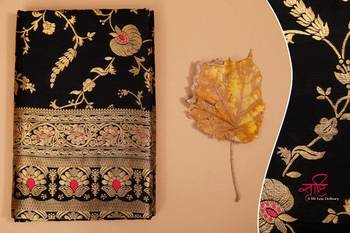 Black silk blend banarasi saree with unstitched blouse piece 2