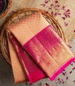 Peach pink silk blend banarasi saree with unstitched blouse piece