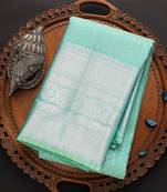Sky blue silk blend banarasi saree with unstitched blouse piece