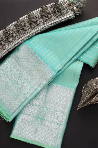Sky blue silk blend banarasi saree with unstitched blouse piece