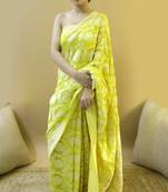 Yellow silk blend banarasi saree with unstitched blouse piece