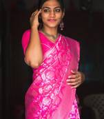 Pink silk blend banarasi saree with unstitched blouse piece