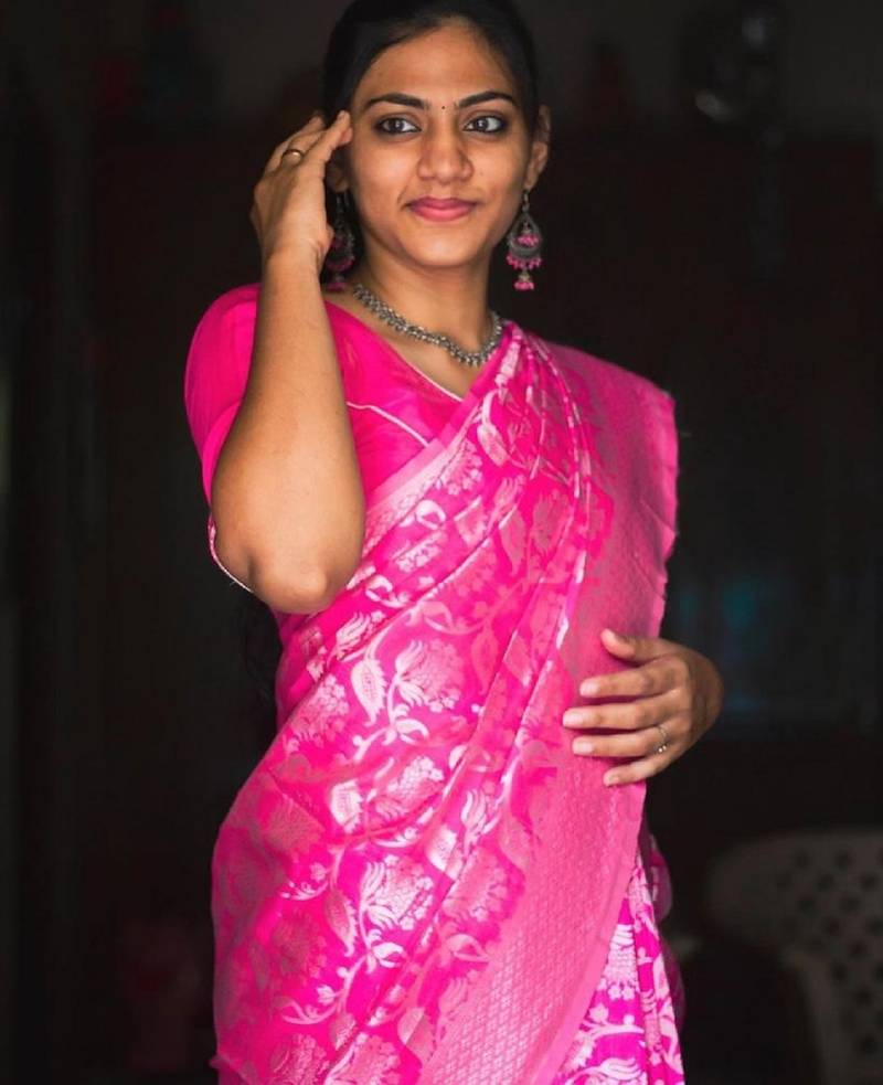 Pink soft silk blend banarasi jacuard work designer party wear saree with unstitched blouse piece