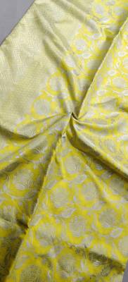 Yellow silk blend banarasi saree with unstitched blouse piece 2