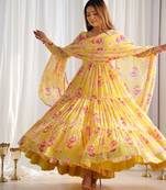 Pure soft fox georgette  fully flare printed  anarkali,with duppta set,pent ready to wear