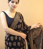 Black silk blend banarasi saree with unstitched blouse piece