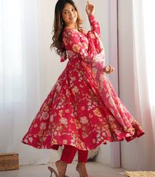 pure soft organja silk fully flair kali and canvas patta with duppta set ,pent ready to wear