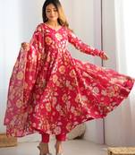 pink pure organza silk printed anarkali set