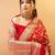Red soft silk blend banarasi jacuard work designer party wear saree with unstitched blouse piece
