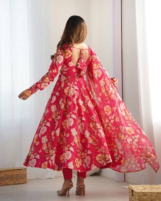 pink pure organza silk printed anarkali set 3