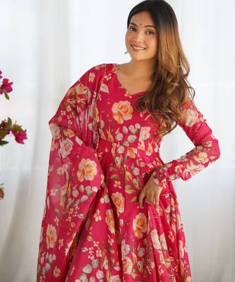 pink pure organza silk printed anarkali set 4
