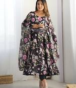 black pure organza silk printed anarkali set