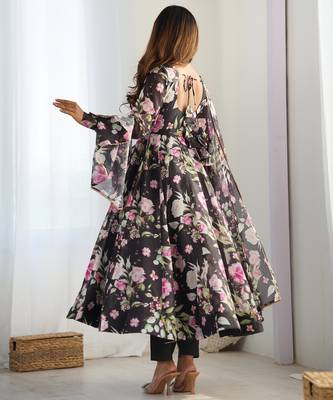 black pure organza silk printed anarkali set 2