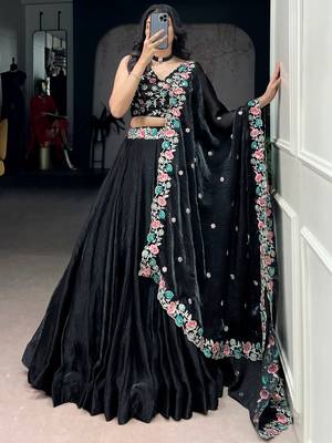 Classy Black Thread Work Organza Festive Wear Lehenga Choli 1