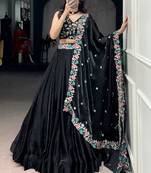 Classy Black Thread Work Organza Festive Wear Lehenga Choli