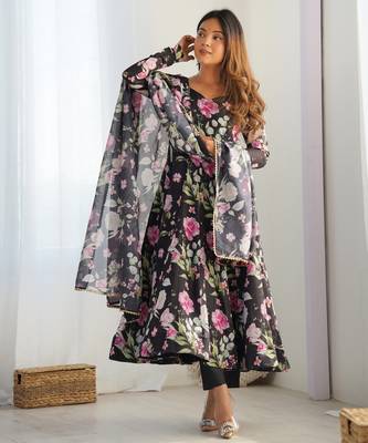 black pure organza silk printed anarkali set 3