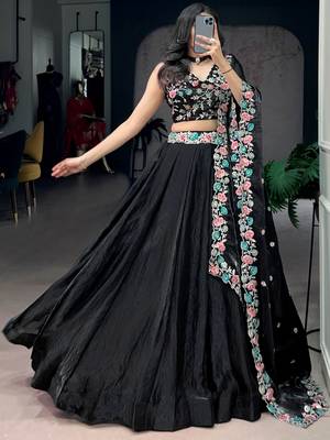 Classy Black Thread Work Organza Festive Wear Lehenga Choli 3