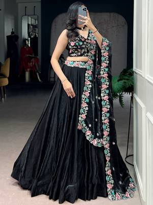 Classy Black Thread Work Organza Festive Wear Lehenga Choli 4