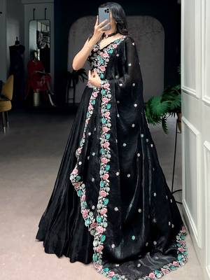 Classy Black Thread Work Organza Festive Wear Lehenga Choli 5