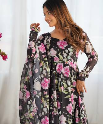 black pure organza silk printed anarkali set 4