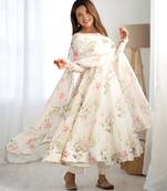 off white pure organza silk printed anarkali set