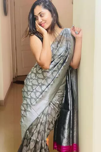 Grey soft silk blend banarasi jacuard work designer party wear saree with unstitched blouse piece