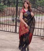 Black red silk blend banarasi saree with unstitched blouse piece