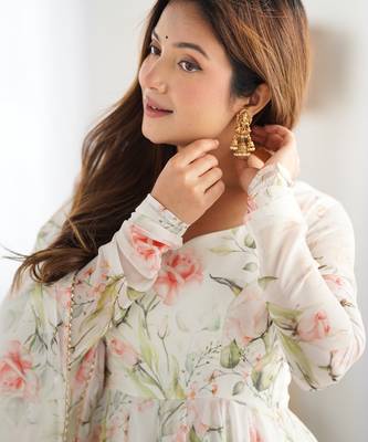 off white pure organza silk printed anarkali set 2