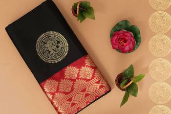 Black red silk blend banarasi saree with unstitched blouse piece 2