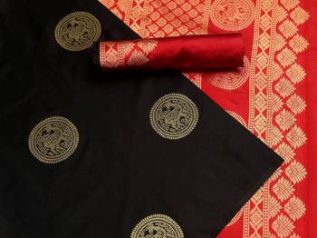 Black red silk blend banarasi saree with unstitched blouse piece 3