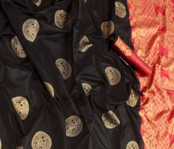 Black red silk blend banarasi saree with unstitched blouse piece 5