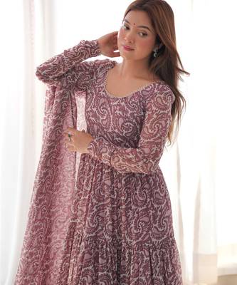 maroon pure fox georgette printed anarkali set 3