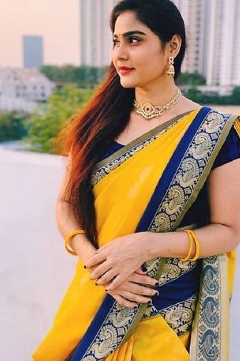 Yellow blue soft silk blend banarasi jacuard work designer party wear saree with unstitched blouse piece